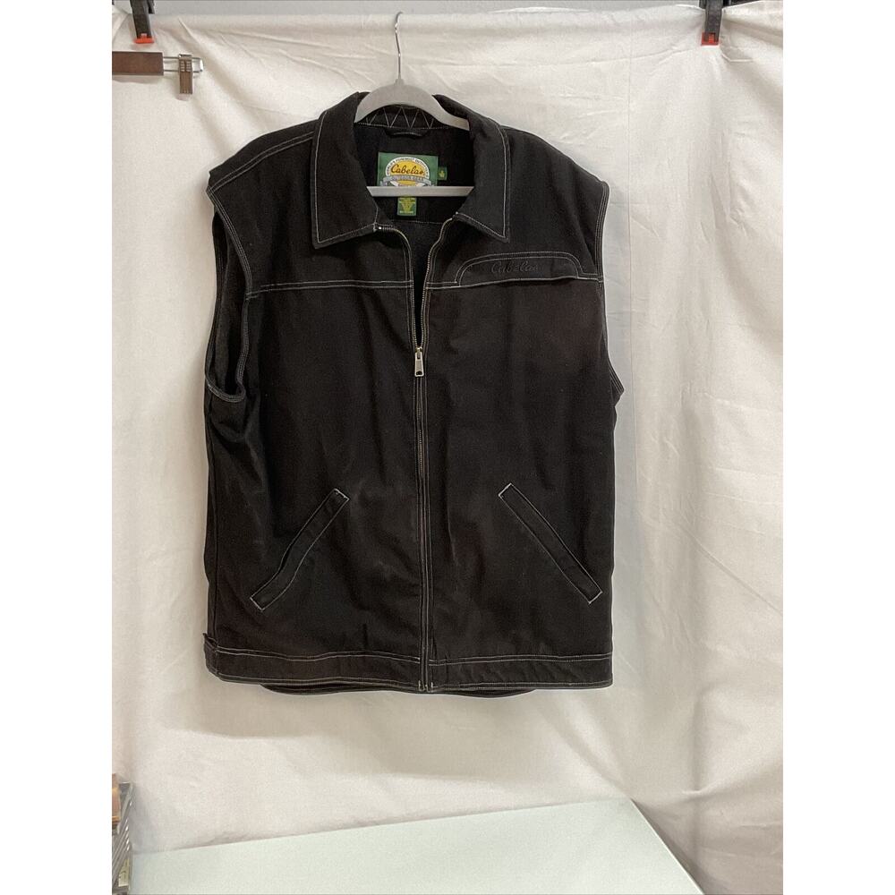 Cabelas Vest Black Canvas Fleece Lined Outdoor Fishing Hunting Mens XL TALL